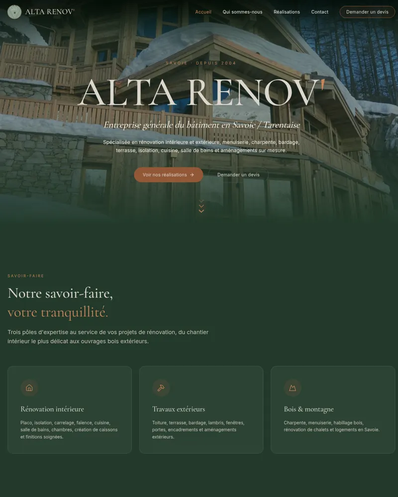 Création de site web pour Alta Renov', rénovation en Savoie et Tarentaise