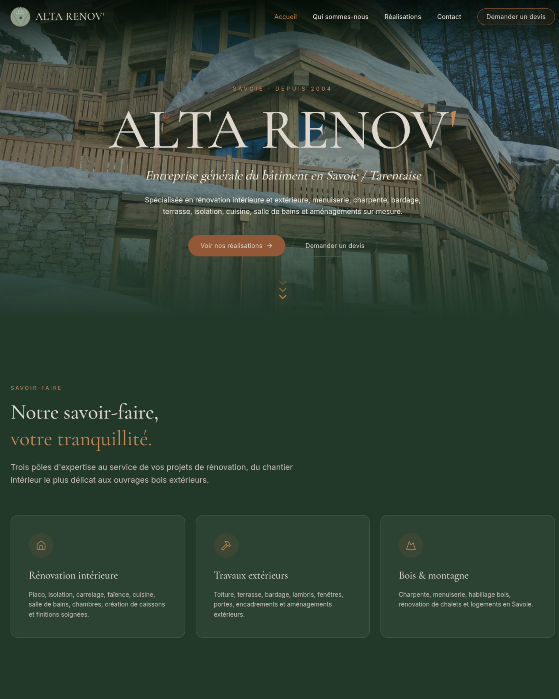 Création de site web pour Alta Renov', rénovation en Savoie et Tarentaise